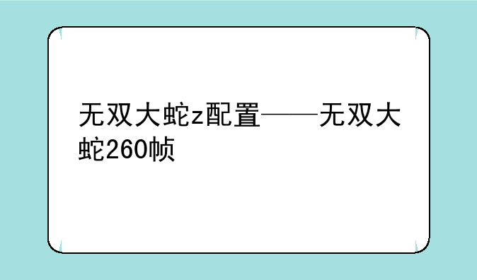 无双大蛇z配置——无双大蛇260帧