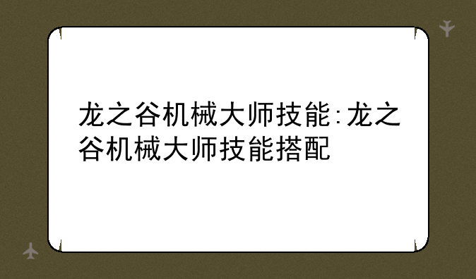 龙之谷机械大师技能:龙之谷机械大师技能搭配